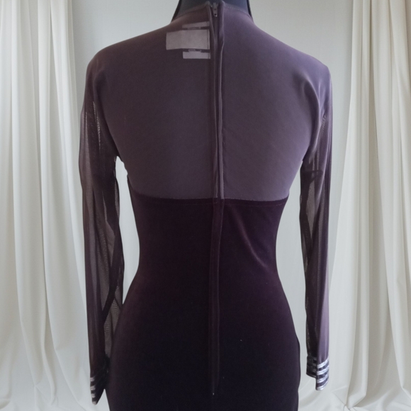 Chocolate Color Stretch/velvet Dress with Long Cuffed Sleeves for Cocktail Night - Picture 4 of 7